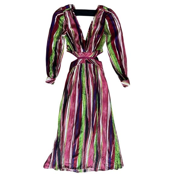 Diane Von Furstenberg DVF Women’s Jenifer Long Sleeve Cutout Striped Maxi Dress - Picture 15 of 16